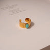 Bague Dorée Martelée avec Pierre Turquoise – Ajustable | Acier Inoxydable | Écrin Offert "Marquise" - Mara Bijoux