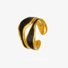 Bague Vague Noir Nacré – Acier Inoxydable Doré Ajustable | Écrin Offert "Rita" - Mara Bijoux