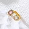 Bague Ajustable – 2 Zircons Blanc & Violet – Acier Inoxydable "Royale doré" - Mara Bijoux