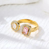 Bague Ajustable – 2 Zircons Blanc & Violet – Acier Inoxydable "Royale doré" - Mara Bijoux