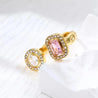 Bague Ajustable – 2 Zircons Blanc & Violet – Acier Inoxydable "Royale doré" - Mara Bijoux