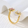 Bague Ajustable – 2 Zircons Blanc & Violet – Acier Inoxydable "Royale doré" - Mara Bijoux