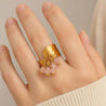 Bague Martelée Dorée Ajustable – Pampilles Roses | Acier  Haute Qualité "Susanita" Mara Bijoux