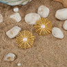 Boucles d’Oreilles en Acier Inoxydable Doré en Forme de Pissenlit avec Perle Blanche Incrustée – Élégance Poétique – Écrin Offert "Sunset" - Mara Bijoux