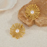 Boucles d’Oreilles en Acier Inoxydable Doré en Forme de Pissenlit avec Perle Blanche Incrustée – Élégance Poétique – Écrin Offert "Sunset" - Mara Bijoux