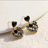 Boucles d’Oreilles Cœur & Strass Noirs – Tige Argent 925 | Écrin Offert "Madonna" - Mara Bijoux
