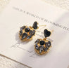 Boucles d’Oreilles Cœur & Strass Noirs – Tige Argent 925 | Écrin Offert "Madonna" - Mara Bijoux