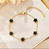 Bracelet Trèfles Noirs Style Van Cleef en Acier Inoxydable Doré – Bijou Femme Élégant avec Rallonge et Écrin Offert "Camélia Noir" - Mara Bijoux