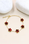 Bracelet Doré Trèfles Nacre Rouge-Acier "Camélia" Mara Bijoux