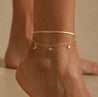 Chaîne de Cheville Double Rang – Lune, Étoile & Cœur | Acier Inoxydable Doré "Loma" - Mara Bijoux