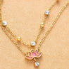 Chaîne de Cheville Dorée – Double, Lotus Rose & Strass Blancs "Lotus Rose" - Mara Bijoux