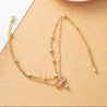 Chaîne de Cheville Dorée – Double, Lotus Rose & Strass Blancs "Lotus Rose" - Mara Bijoux