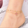 Chaîne de Cheville Dorée – Double, Lotus Rose & Strass Blancs "Lotus Rose" - Mara Bijoux