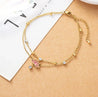 Chaîne de Cheville Dorée – Double, Lotus Rose & Strass Blancs "Lotus Rose" - Mara Bijoux