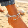 Chaîne de Cheville Double – Argentée & Cordon Blanc "Milla" - Mara Bijoux