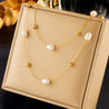 Collier Double Rang Doré – Perles Dorées & Blanches – Acier Inoxydable + Écrin Offert "Perla" - Mara Bijoux