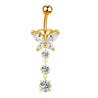 Piercing Nombril Doré Papillon en Zircons – Acier Inoxydable + Chaînette 3 Zircons + Écrin Offert "Abby Doré" - Mara Bijoux