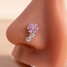 Piercing Nez Fleur Argenté – Zircons Roses + Écrin Offert "Camélia Argenté" - Mara Bijoux