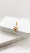 Piercing Nombril Cœur Doré & Ailes – Zircons Blanc/Rose + Écrin "Ange Doré" - Mara Bijoux